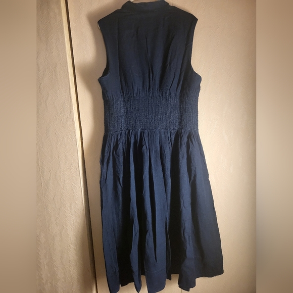 Anthropologie The Tommie Cap Sleeve Smocked front zip dress: denim edition - Picture 6 of 6